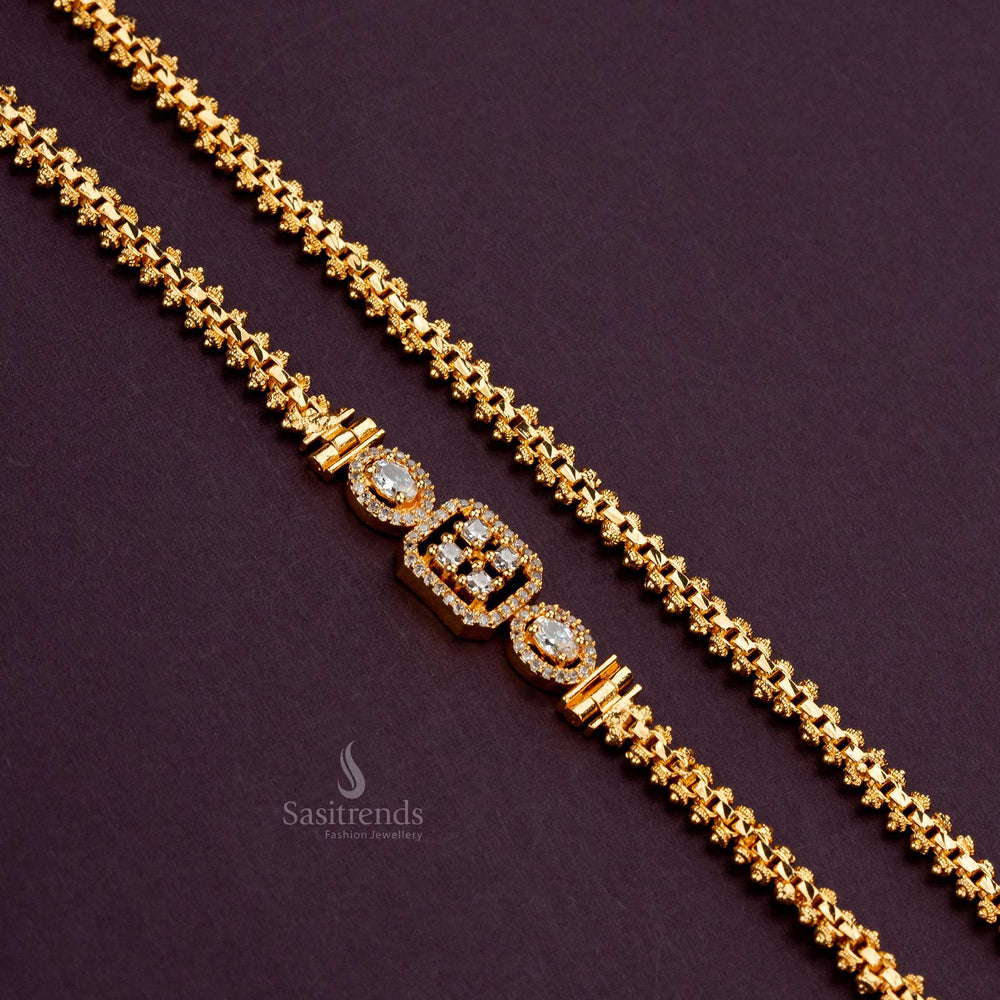 Elegant micro gold-plated Mugappu chain with American Diamond stones - Sasitrends