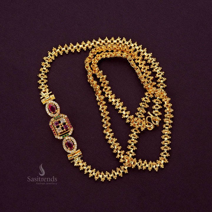 Guaranteed Micro Gold Plated Mugappu Chain with AD Stones - Sasitrends