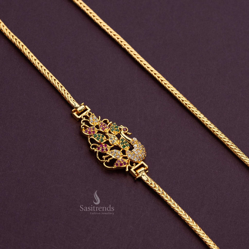 Guaranteed Peacock motif mugappu chain with intricate AD stone design Sasitrends