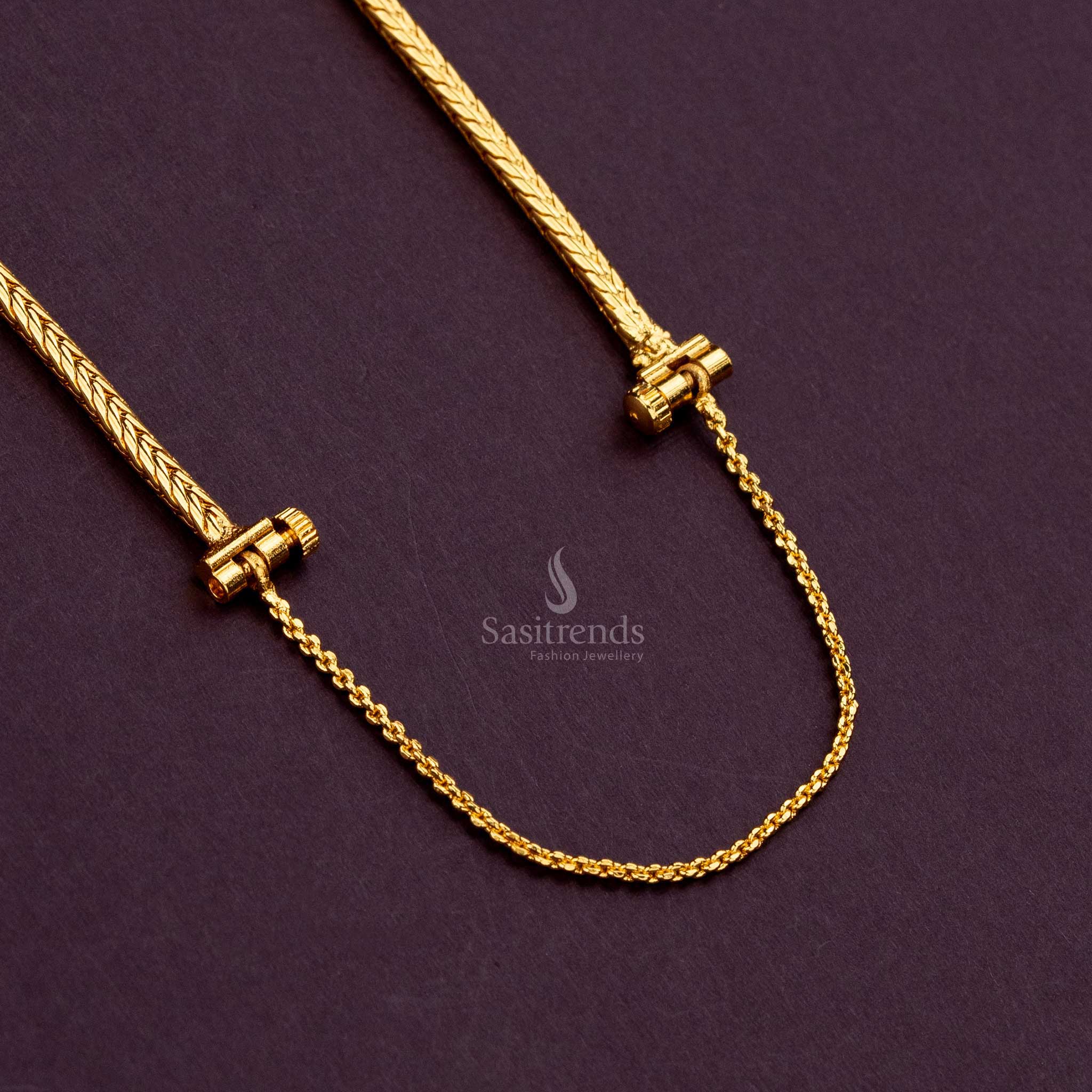 Traditional 24K gold plated spiral mugappu chain with AD stones, perfect for sarees - Sasitrends