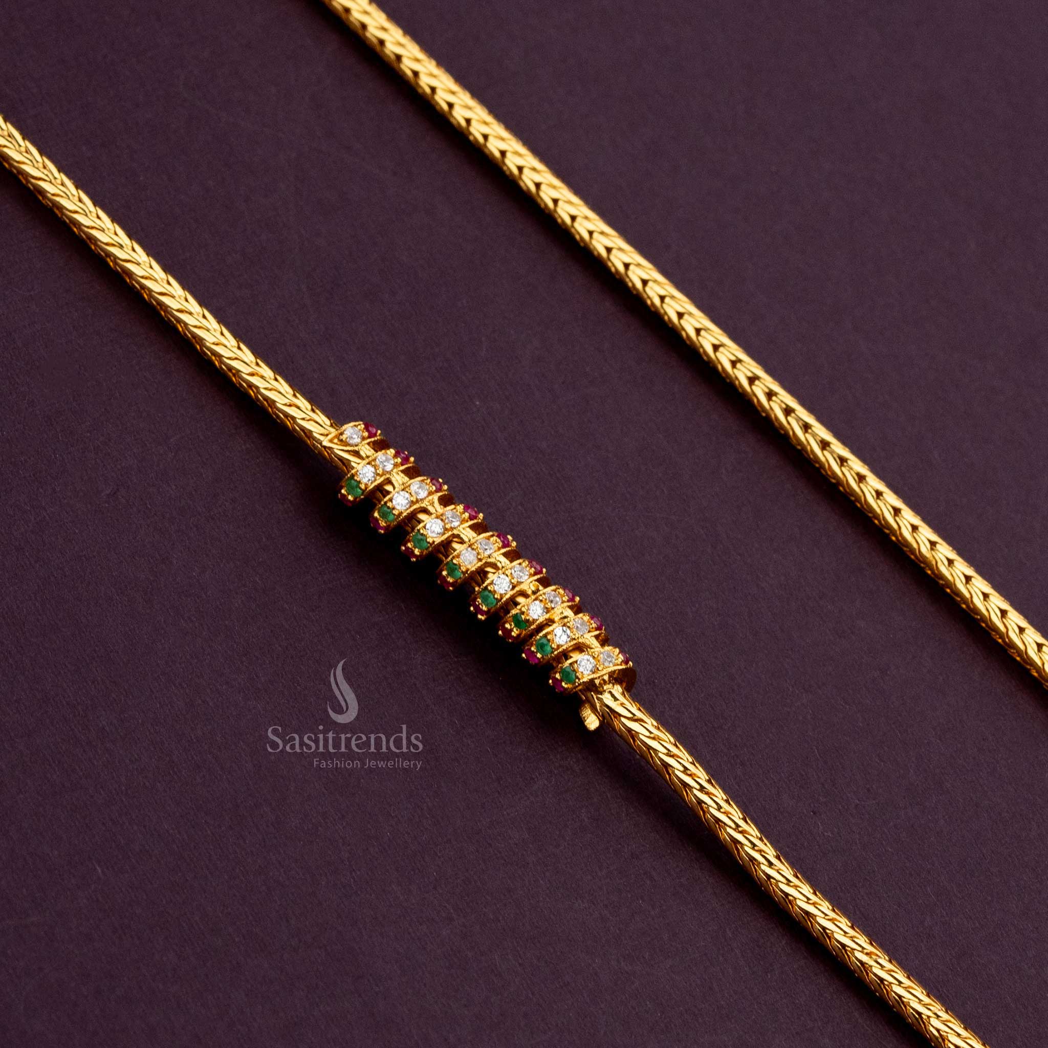 Micro gold plated mugappu chain adorned with sparkling AD stones - Sasitrends