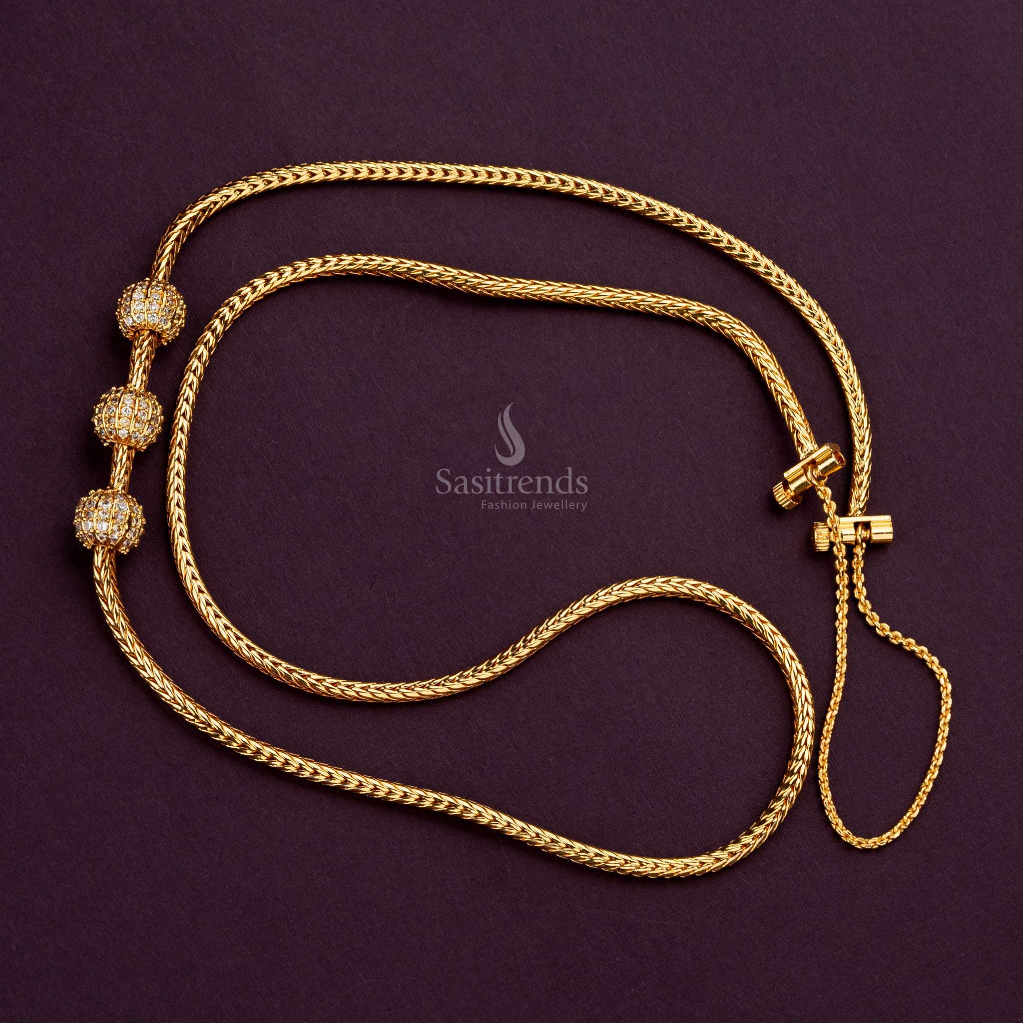 Elegant micro gold plated With White AD stone mugappu chain for traditional events - Sasitrends