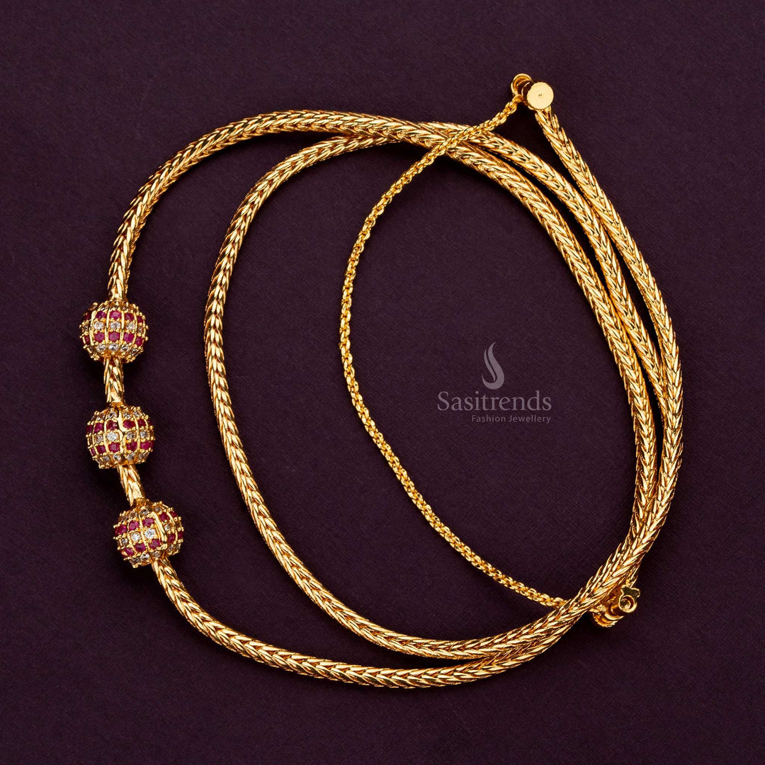 Elegant micro gold plated White Ruby AD stone mugappu chain for traditional events - Sasitrends