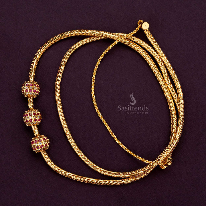 24K Gold Finish Micro Gold Plated Mugappu Chain with AD Stones –  Sasitrends