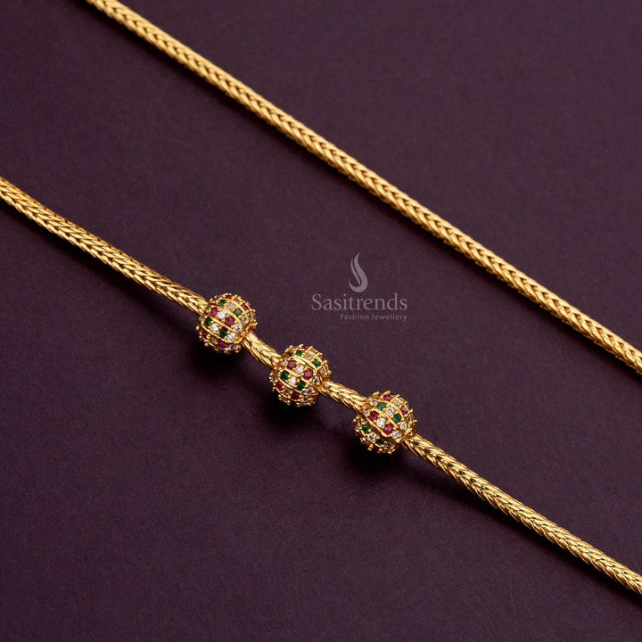 Traditional 24K gold plated spiral mugappu chain with Multi AD stones, perfect for sarees - Sasitrends