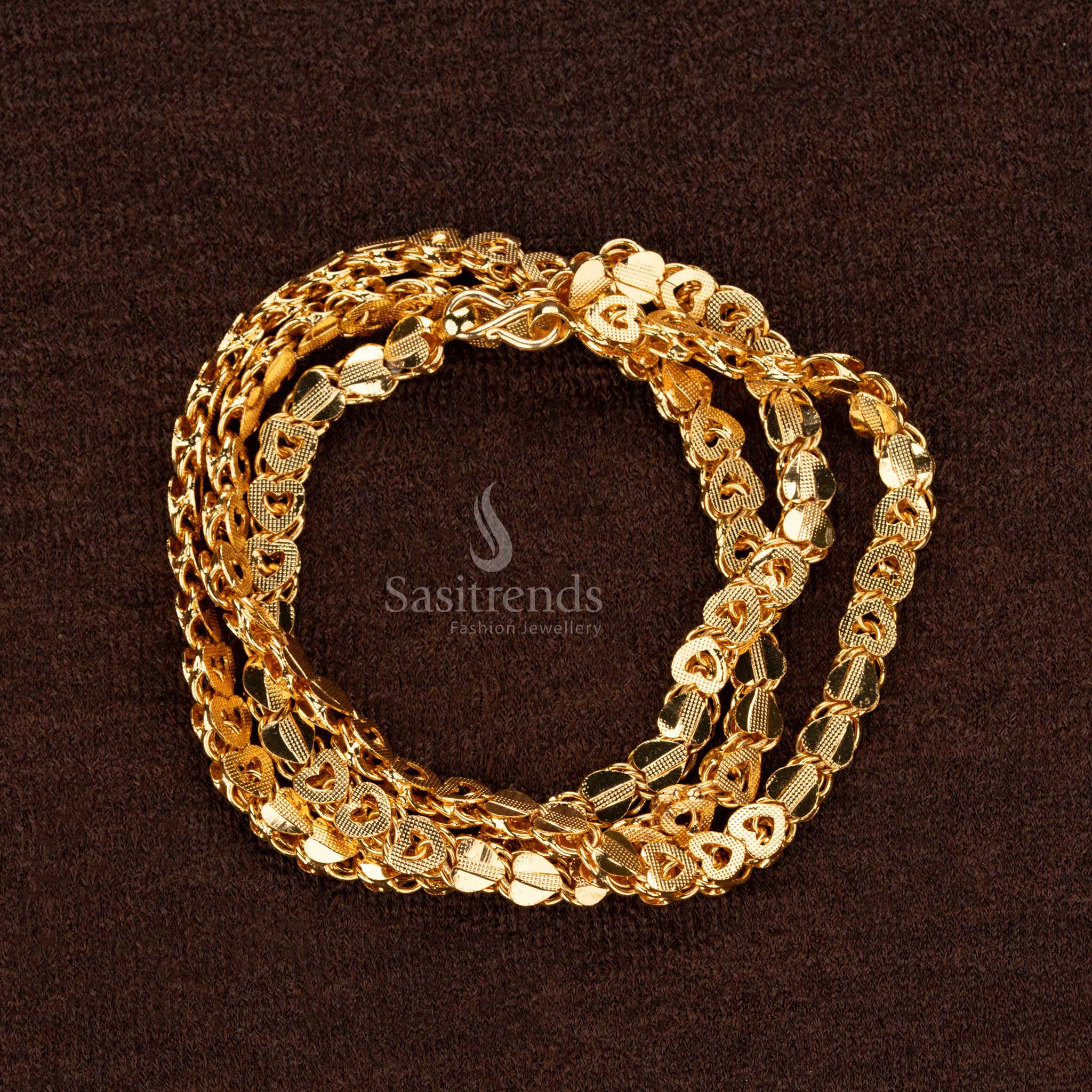 Radiant traditional one-gram micro gold-plated chain with intricate heart designs, ideal for cultural and festive celebrations - Sasitrends