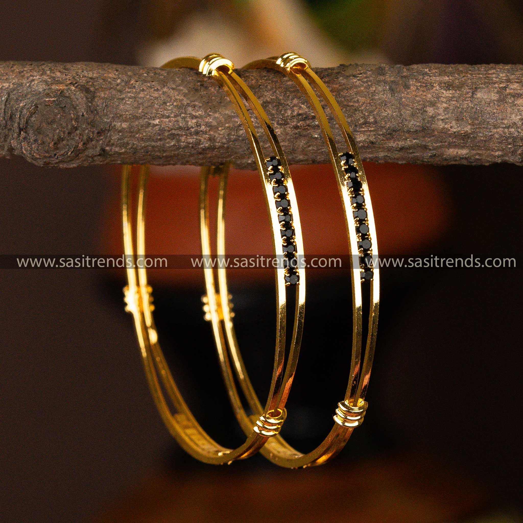 Traditional Micro Gold Plated Guaranteed Black Stone Studded Bangles Sasitrends Online Shopping