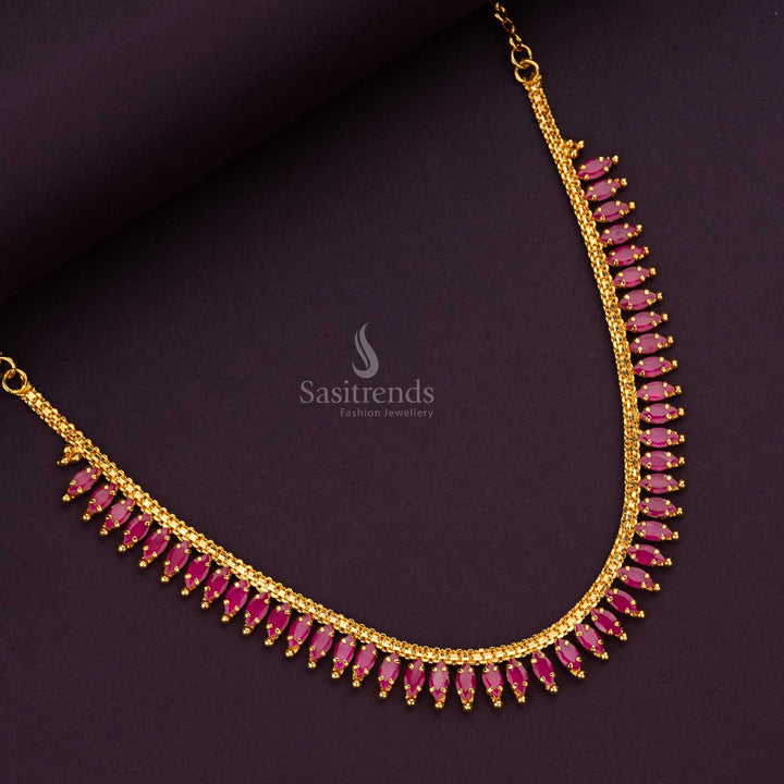 Intricate ruby AD stone detailing on a micro gold-plated necklace for special occasions - Sasitrends