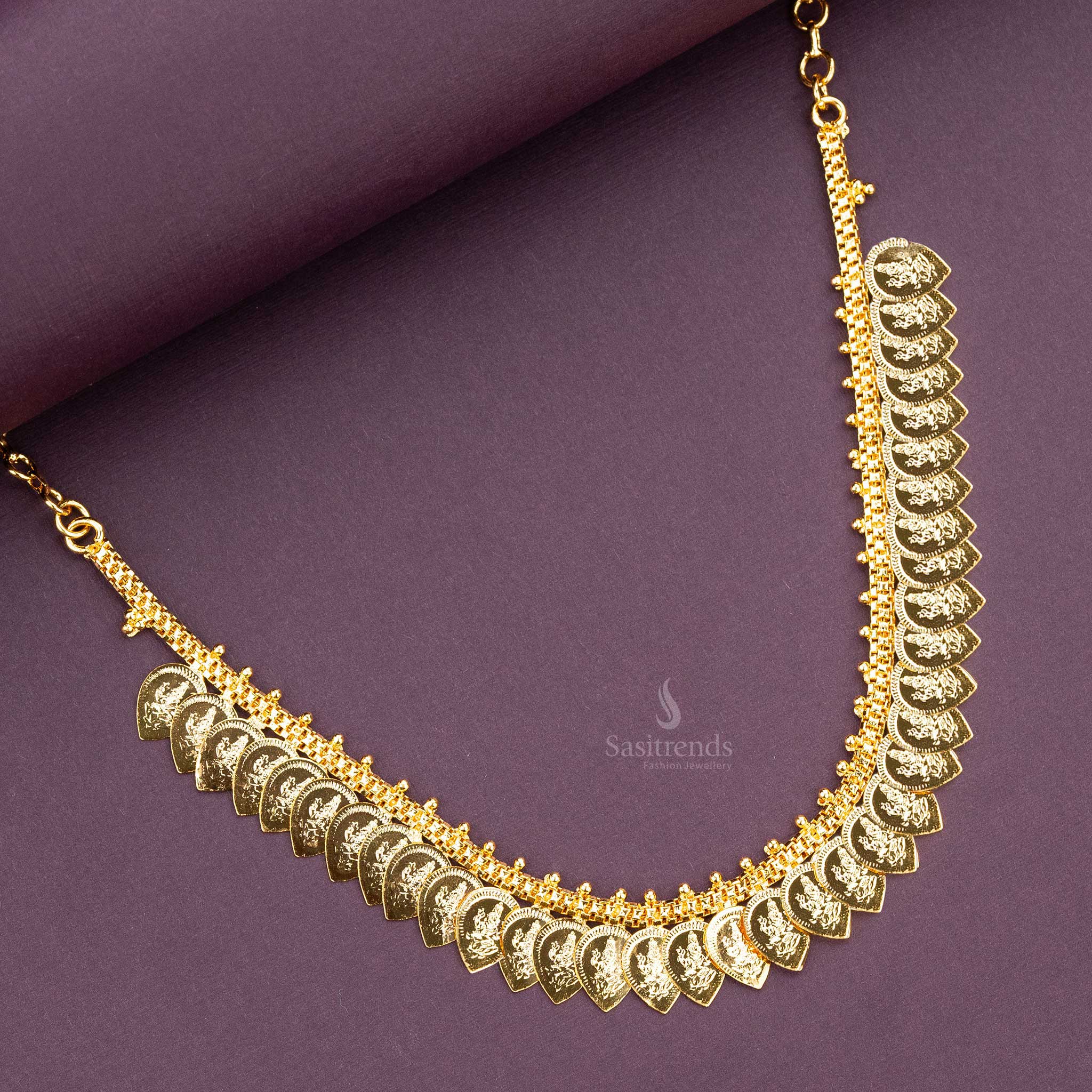 One gram gold plated Lakshmi leaf coin necklace with real gold look