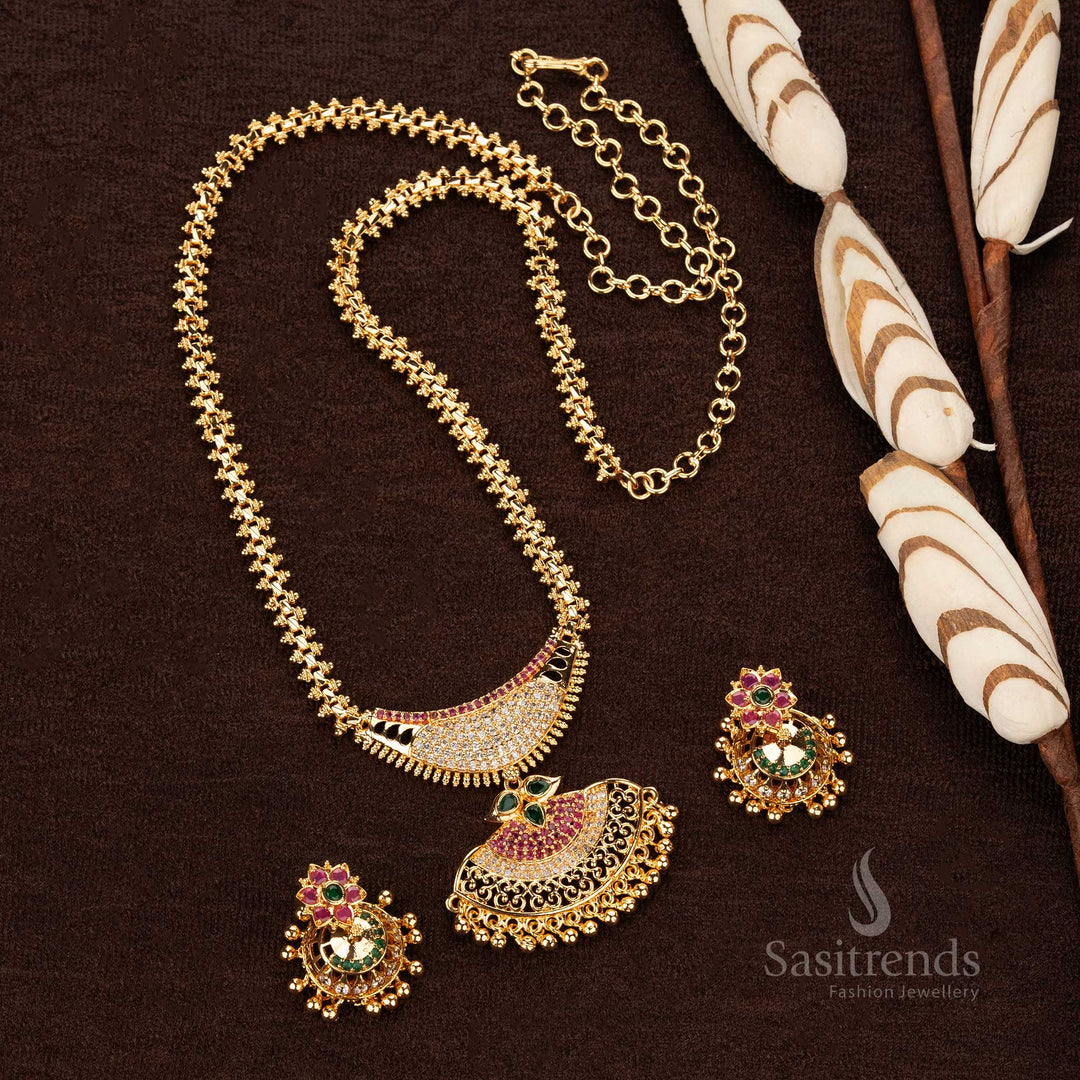 Multi color pendant Gajiri necklace with micro gold plating for festive occasions - Sasitrends