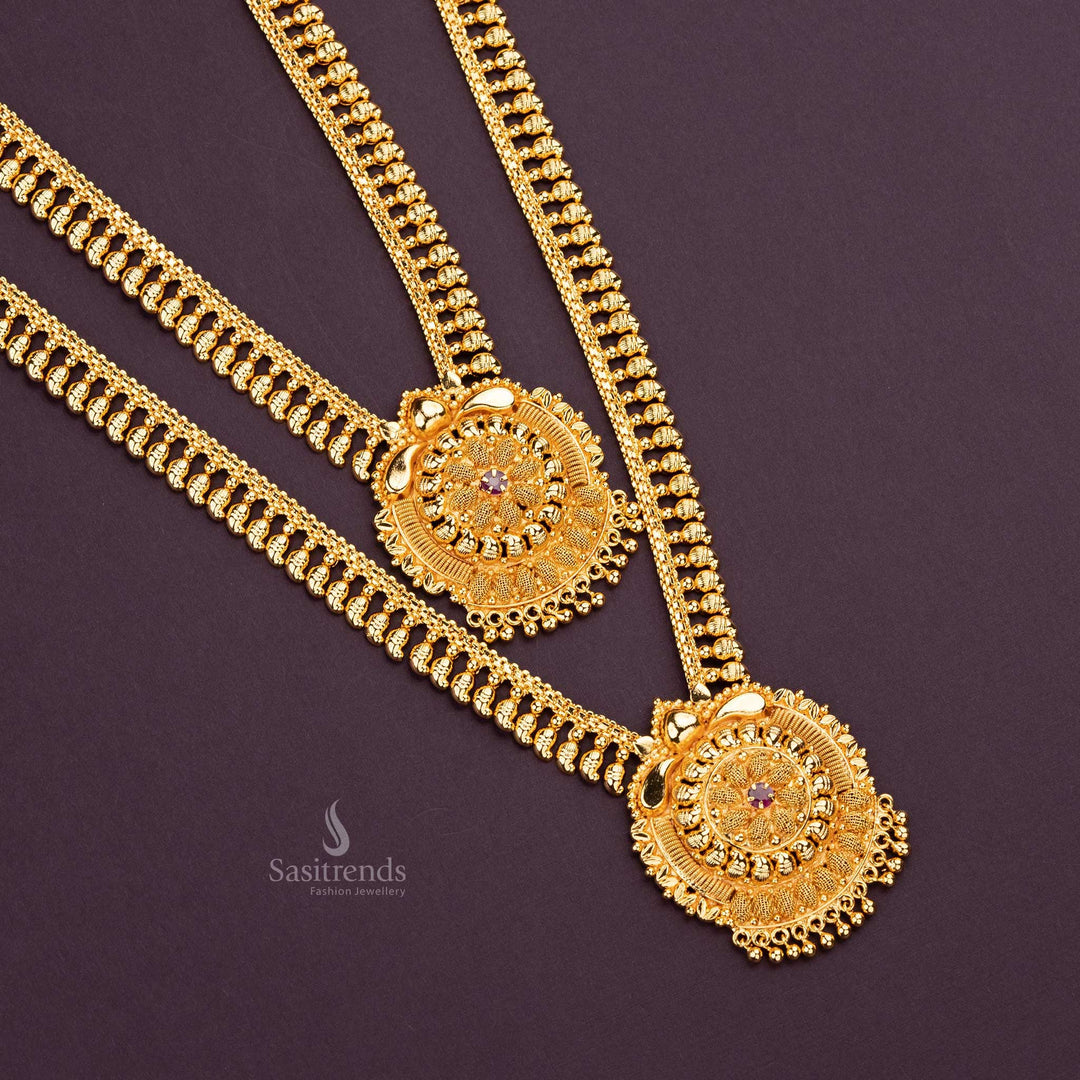 One Gram Micro Gold Plated Kerala Wedding Ruby Necklace Set Sasitrends