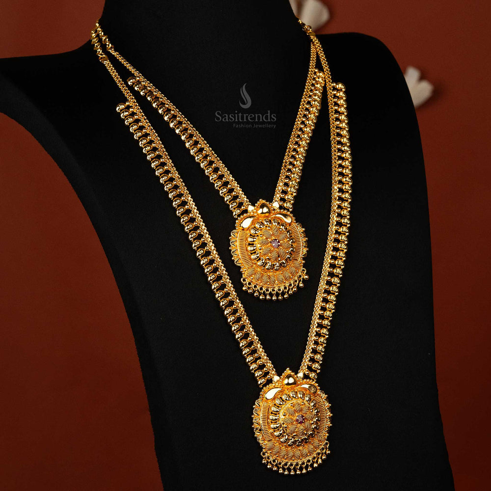 Guaranteed Ruby Gold-Plated Necklace with Floral Pendant Design Sasitrends