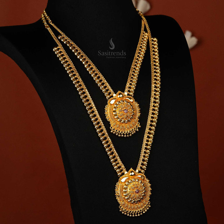 Sasitrends - One Gram Micro Gold Plated Guaranteed Kerala Pattern Wedding Necklace Combo Set