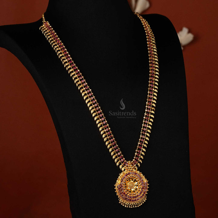 Sasitrends - Majestic One Gram Micro Gold Plated Long Haram Necklace with Ornate Pendant