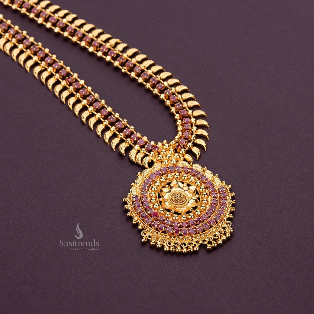 Elegant one gram gold plated ruby stone haram necklace 