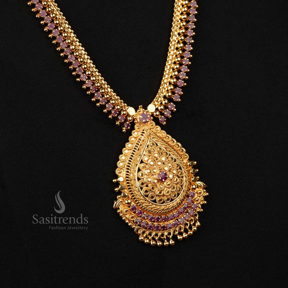 Sophisticated One Gram Micro Gold Long Haram Necklace with Real Gold Look - Sasitrends