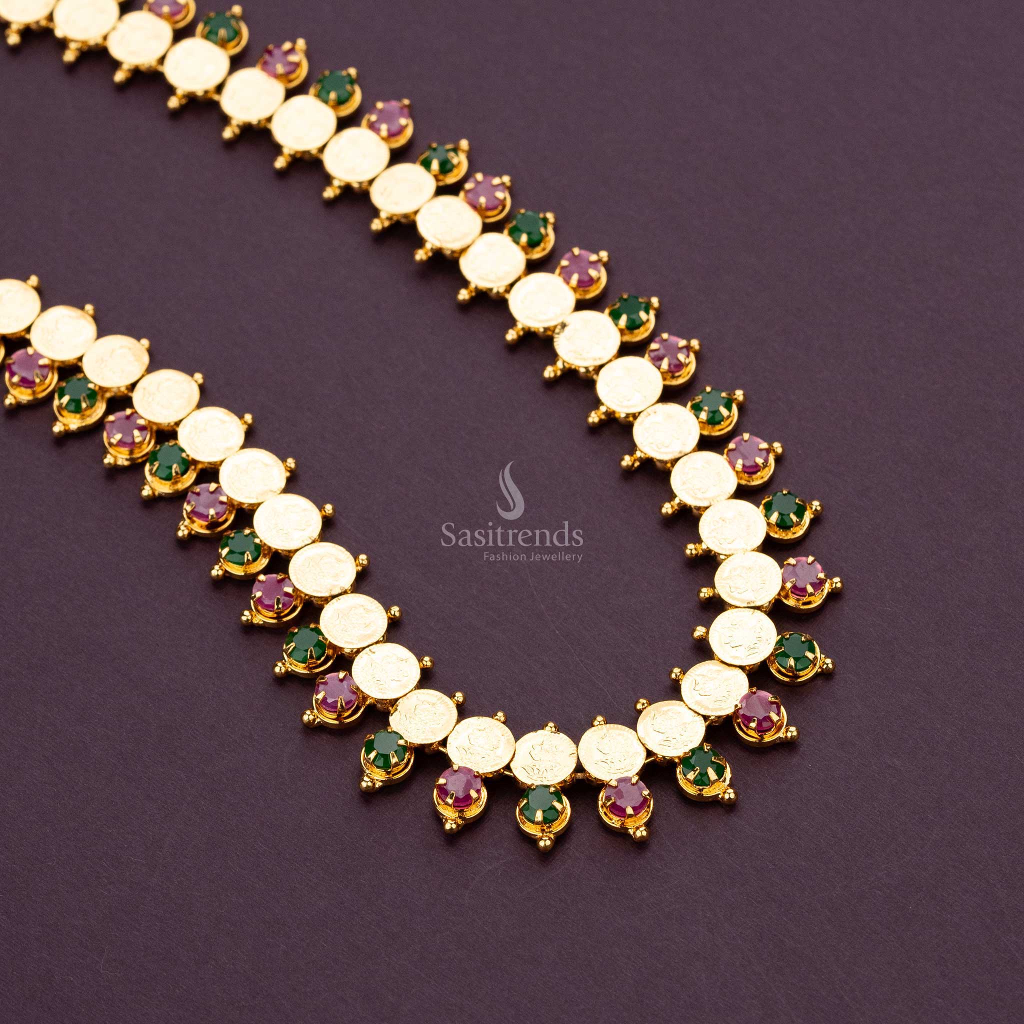 Elegant ad stone studded Lakshmi Coin Necklace for festive wear