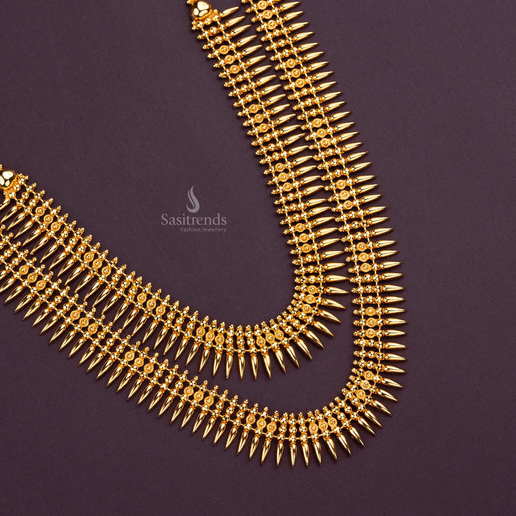 Traditional Kerala Mullapoo Short and Long Necklace Combo with Earrings Jewellery Set- One Gram 24 Carat Pure Gold Micro Plated