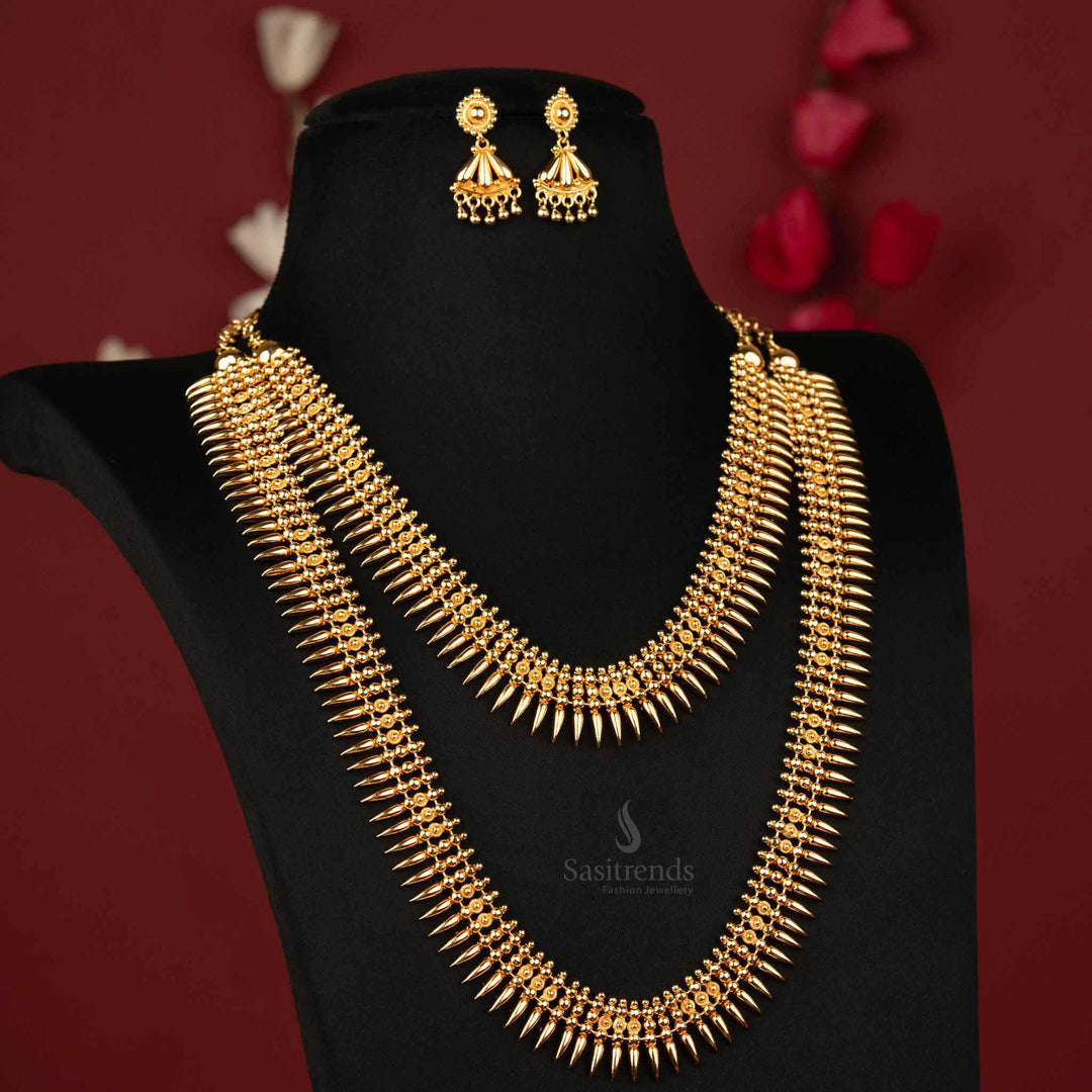 Traditional Kerala Mullapoo Short and Long Necklace Combo with Earrings - One Gram 24 Carat Pure Gold Micro Plated