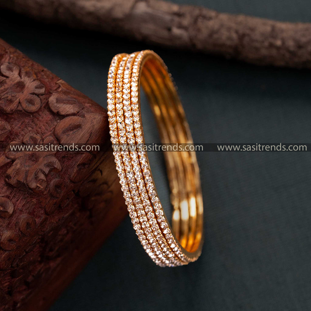 Guaranteed Micro Gold Plated One Line White American Diamond Stones Bangles