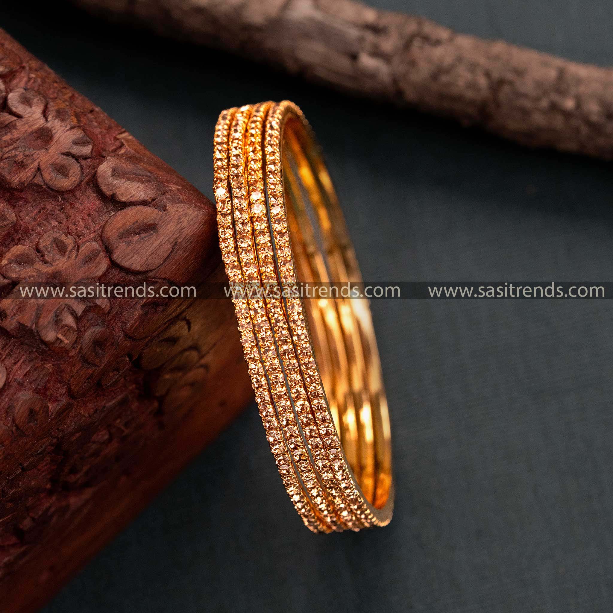 Traditional Wear Guaranteed Micro Gold Plated One Line Honey American Diamond Stones Bangles