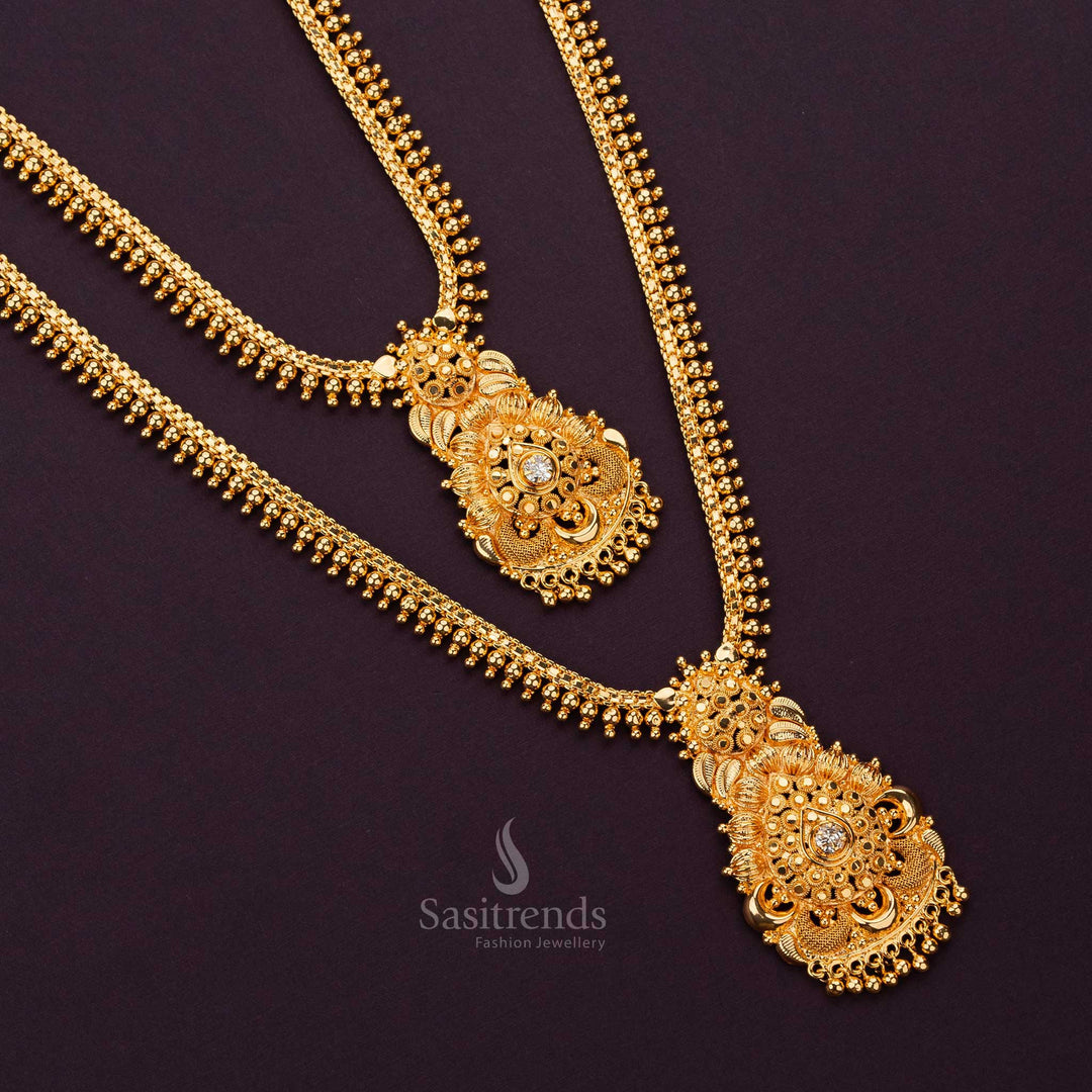 Two-strand traditional gold plated necklace with intricate filigree and beadwork - Sasitrends