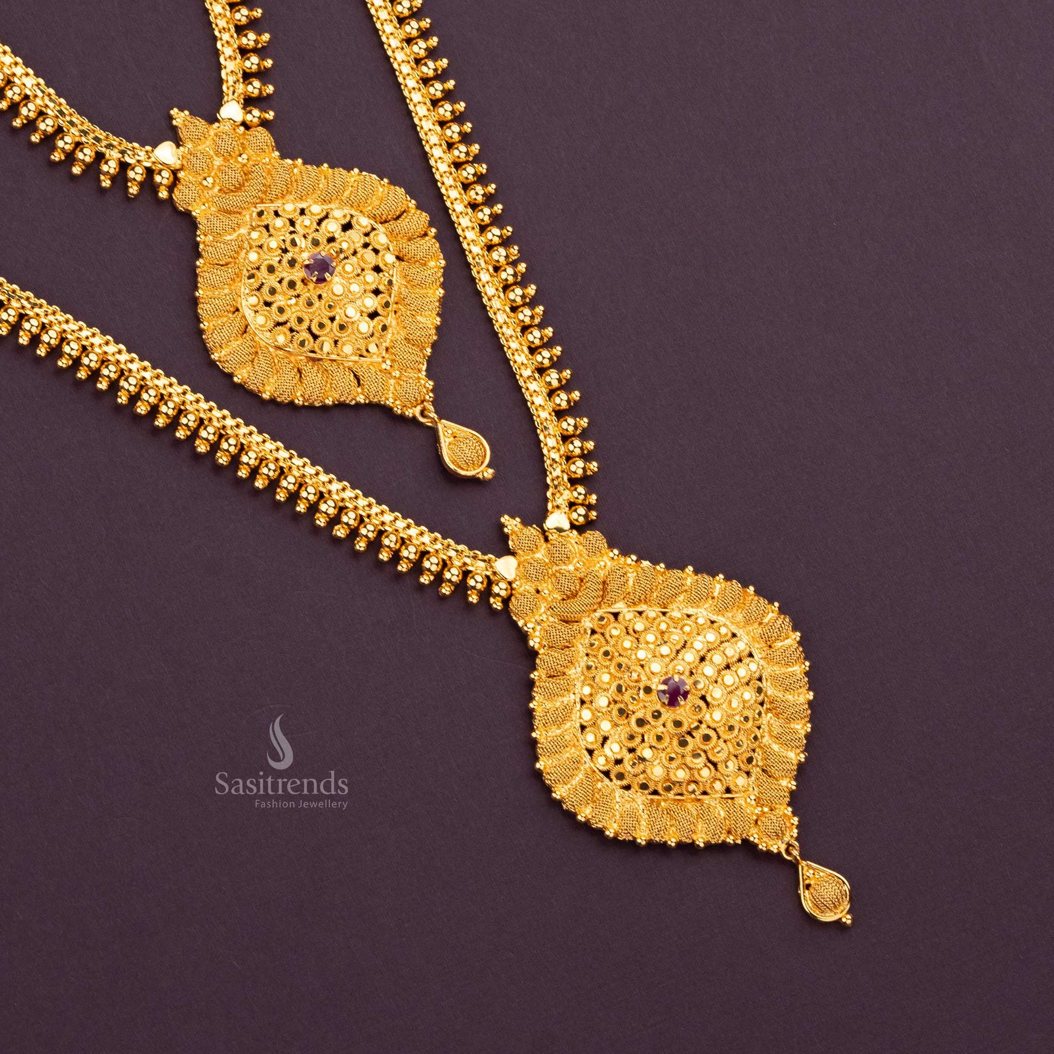 Traditional wedding necklace with 24-carat micro gold finish and floral filigree work