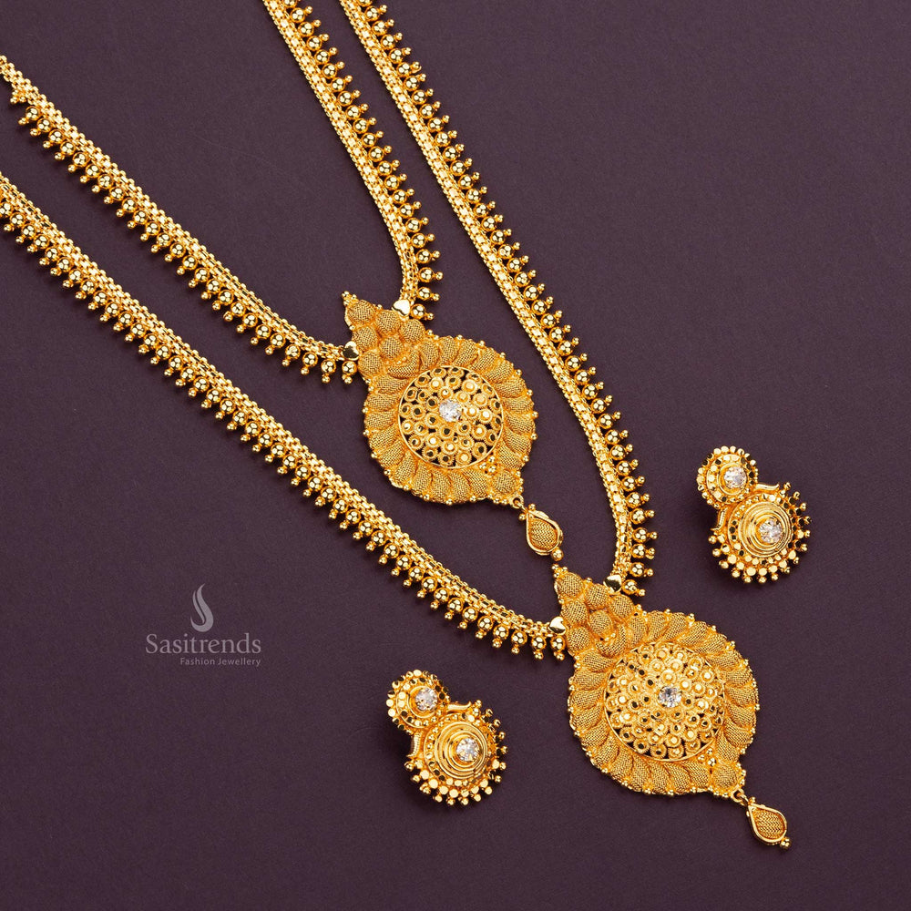 Long and short necklace combo set in 24K gold plating, perfect for weddings - Sasitrends