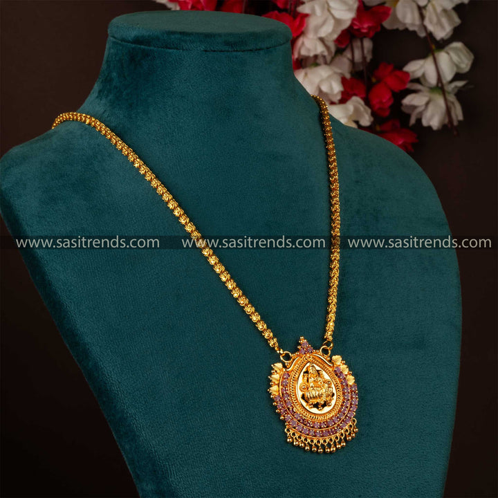 Pendant Dollar Necklace with Lakshmi Motif in Micro Gold Plating - Sasitrends