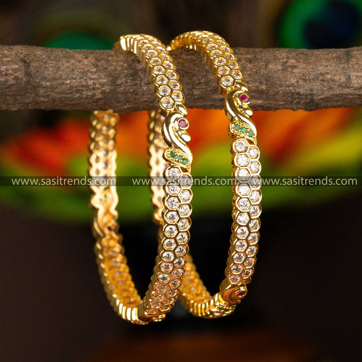 Guaranteed One Gram Micro Gold Plated Peacock Designer AD Stone Bangles Sasitrends Online Shopping