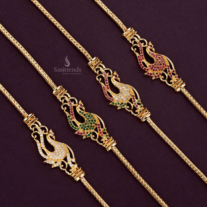 Premium Micro Gold Plated Peacock Floral Mugappu Chain - Sasitrends