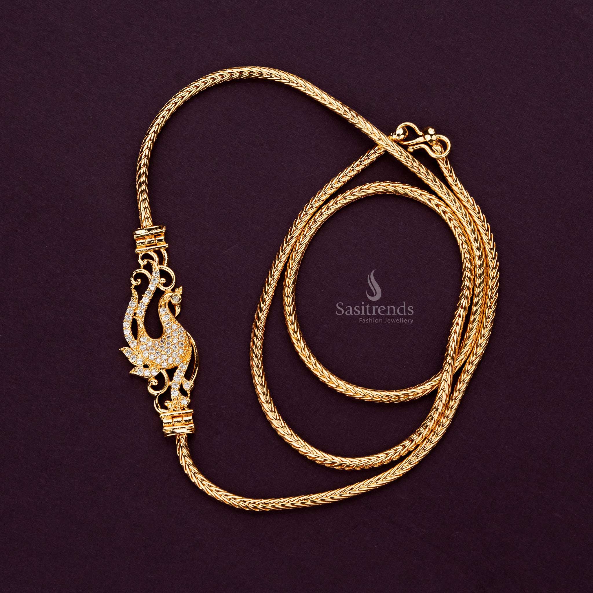 Elegant white peacock mugappu chain, 24-inch micro gold plated - Sasitrends