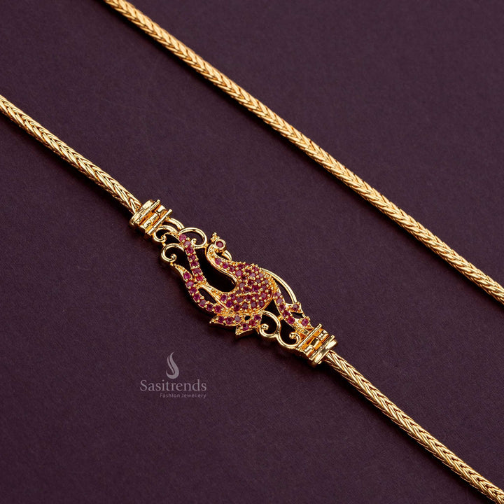 Ruby AD stone Floral peacock mugappu chain, premium plating - Sasitrends