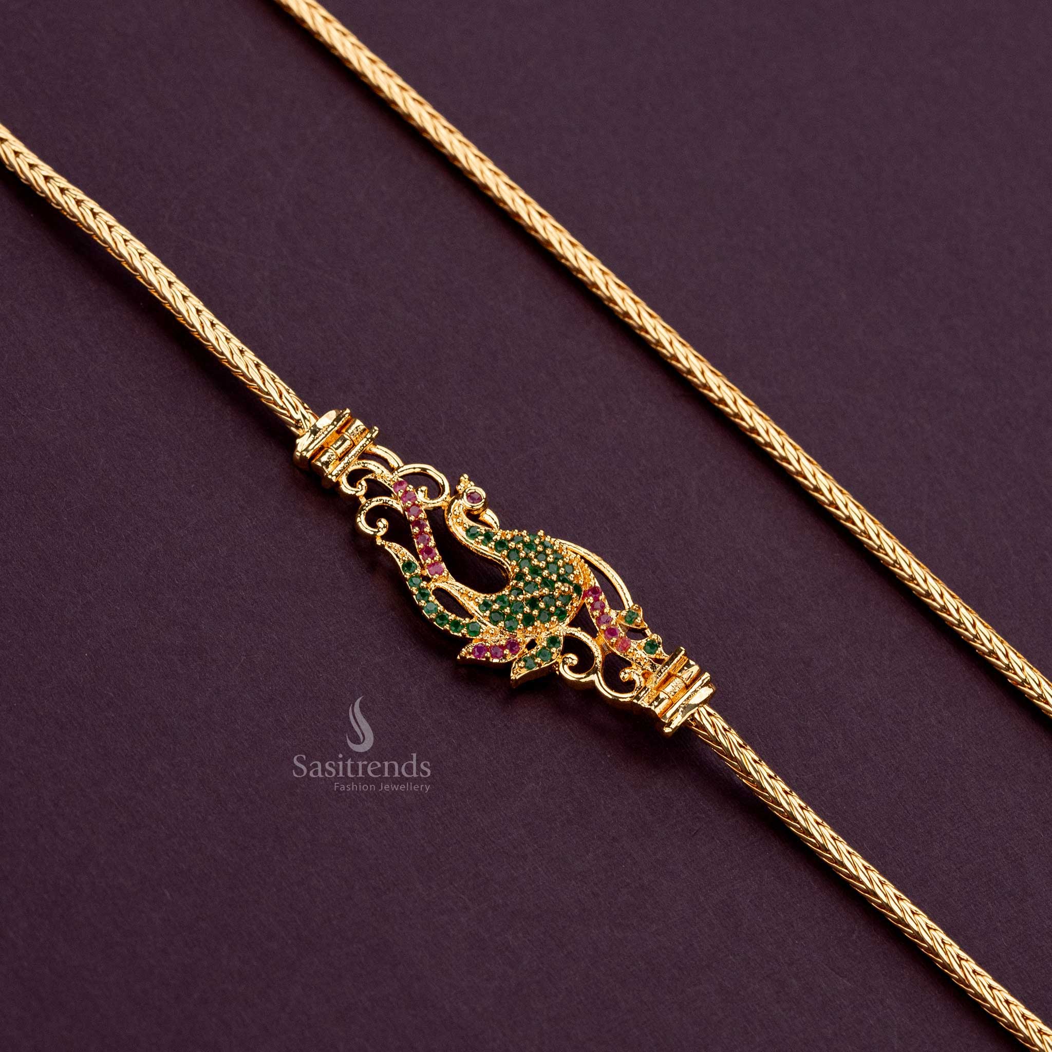 Traditional ruby-green Floral mugappu chain, guaranteed 24-carat gold - Sasitrends