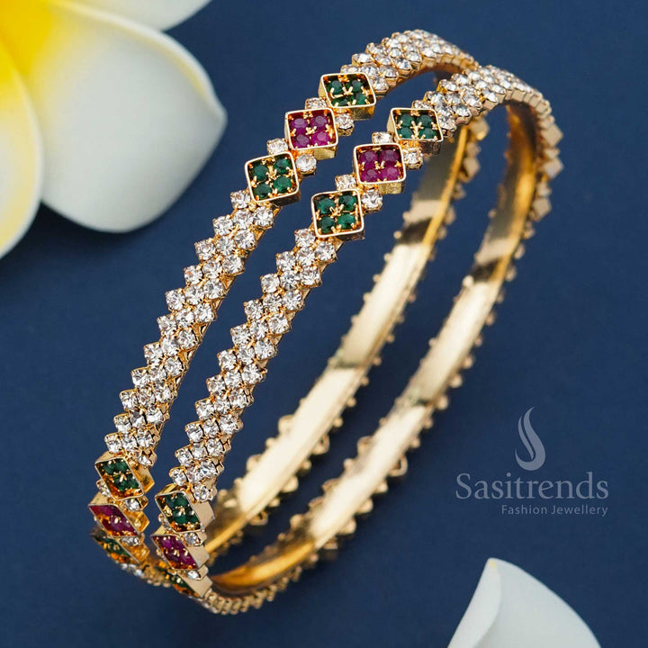 New Collection: Micro Gold Plated Floral Bangles with Multi color Glitering Stones for Women | Online Shopping