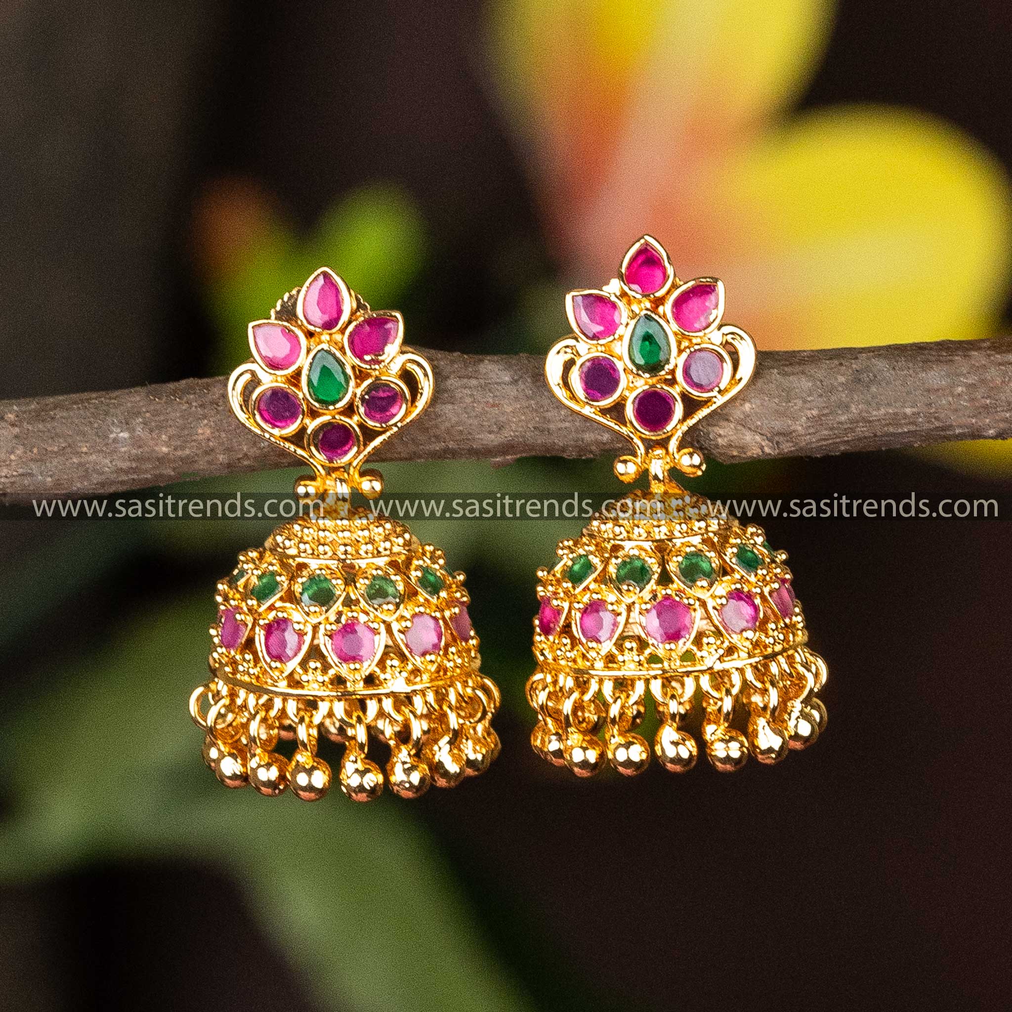 Micro Gold Plated Flower Designer Jhumka Earrings Sasitrends Online Shopping