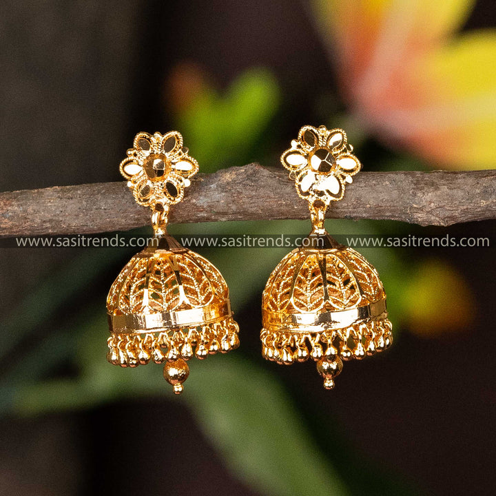 Traditional Micro Gold Plated Flower Designer Guaranteed Jhumka Earrings Sasitrends Online Shopping