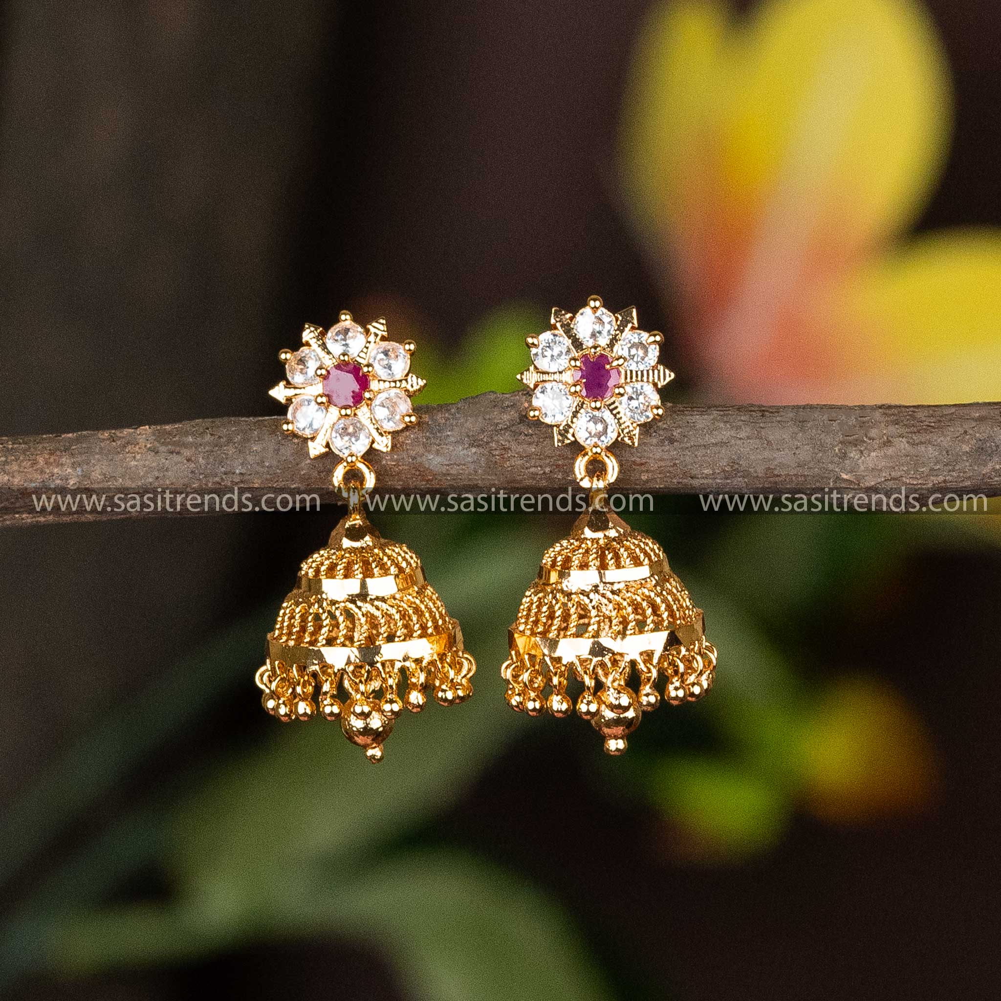 Traditional Micro Gold Plated Flower Designer Jhumka Earrings Sasitrends Online Shopping