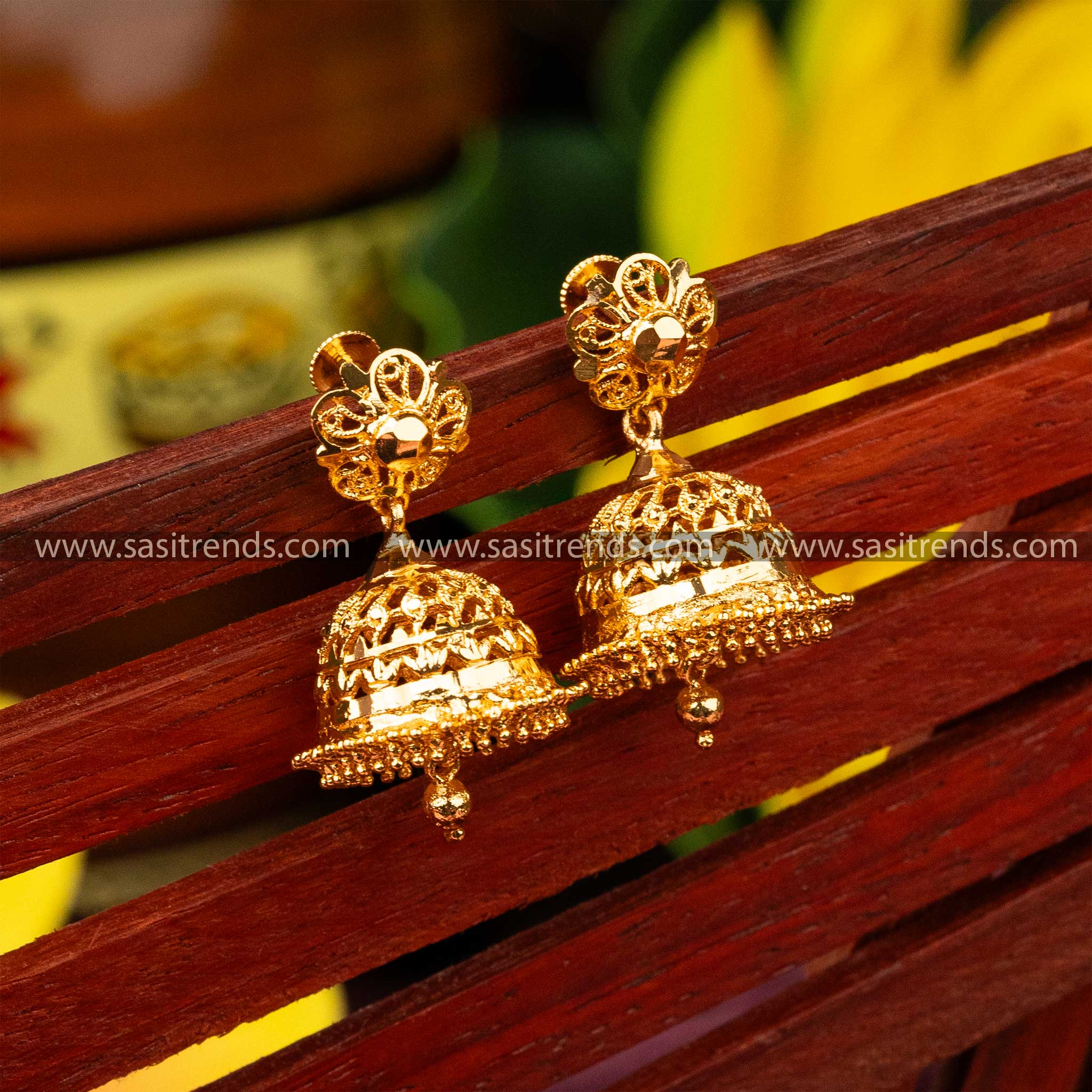 Traditional Temple Wear Micro Gold Plated One Gram Gold Plating Jhumka Earrings Sasitrends Online Shopping