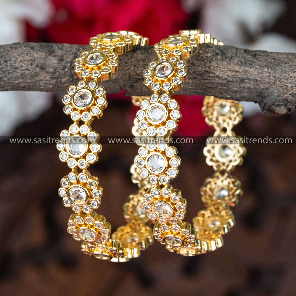 Traditional Wear Micro Gold Plated American Diamond Stones Studded Bangles