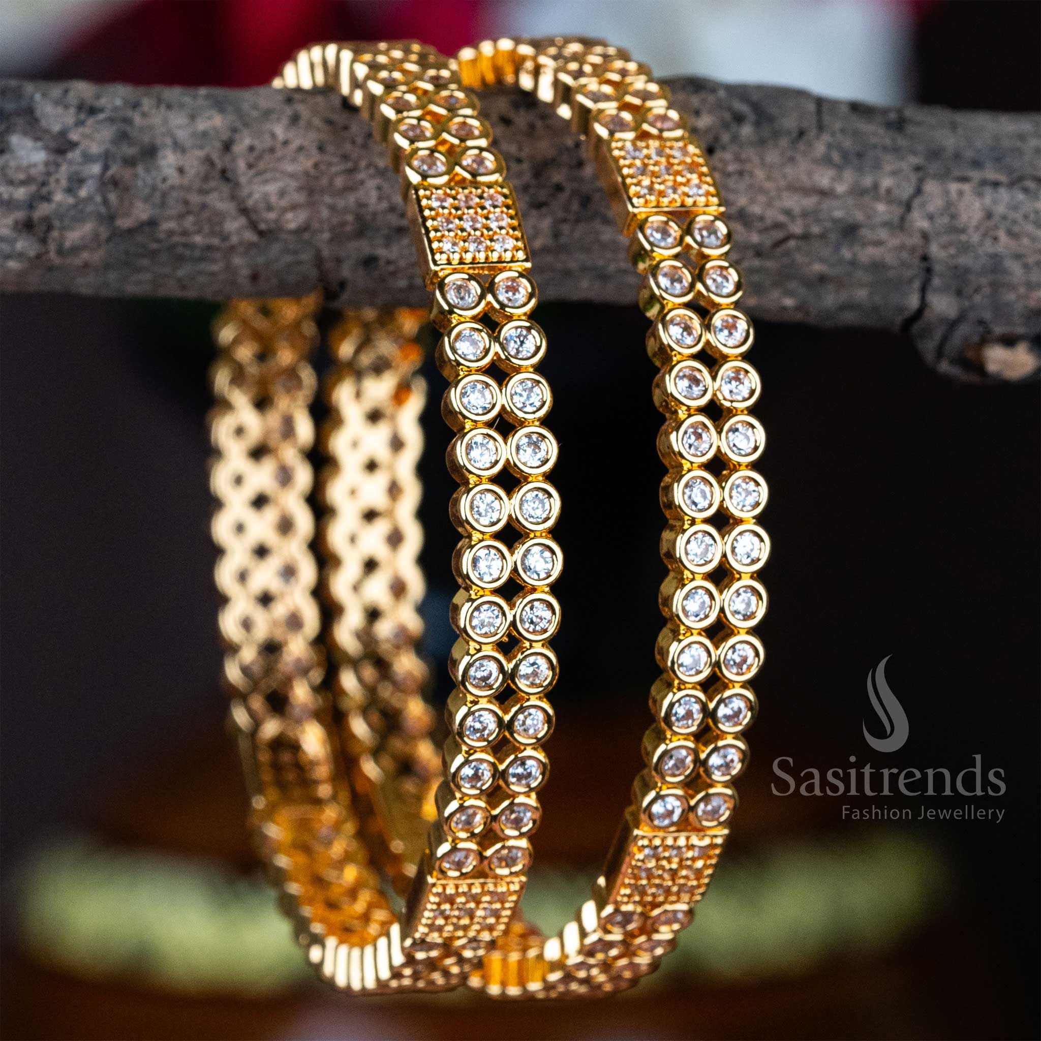 Guaranteed Temple Wear Micro Gold Plated Two Line AD Stone Studded Bangles Online Shopping - Sasitrends