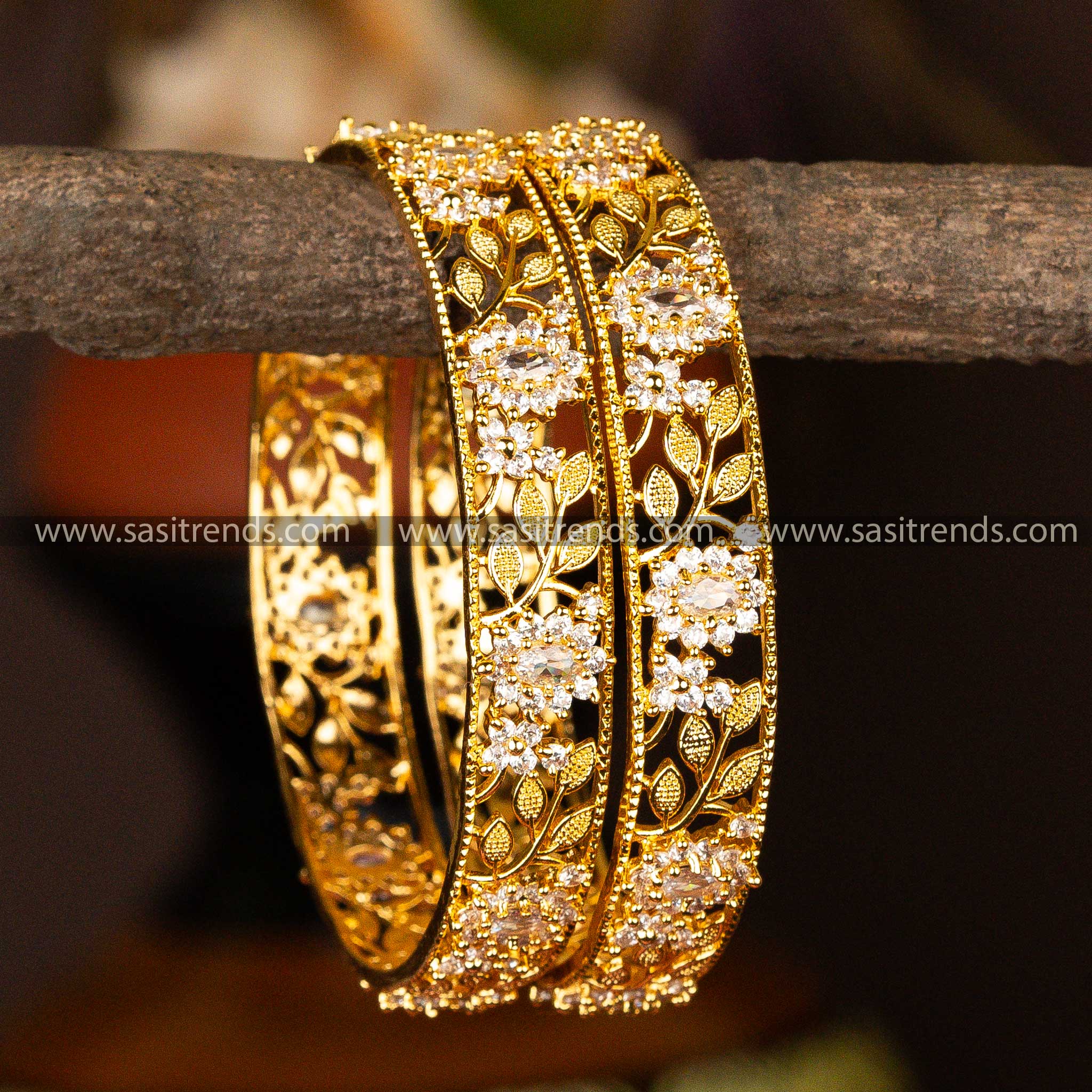 Trending Traditional Micro Gold Plated White Ruby AD Bangles - Perfect for Festive Collections! - Sasitrends