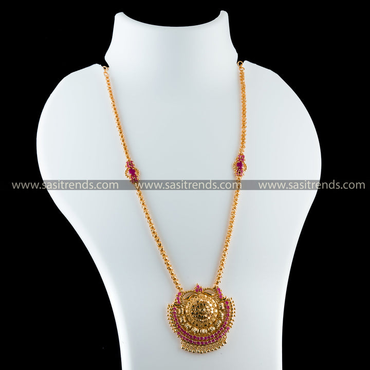 Dasavatharam pendant chain necklace in Full Ruby AD Stones, a classic micro gold-plated masterpiece