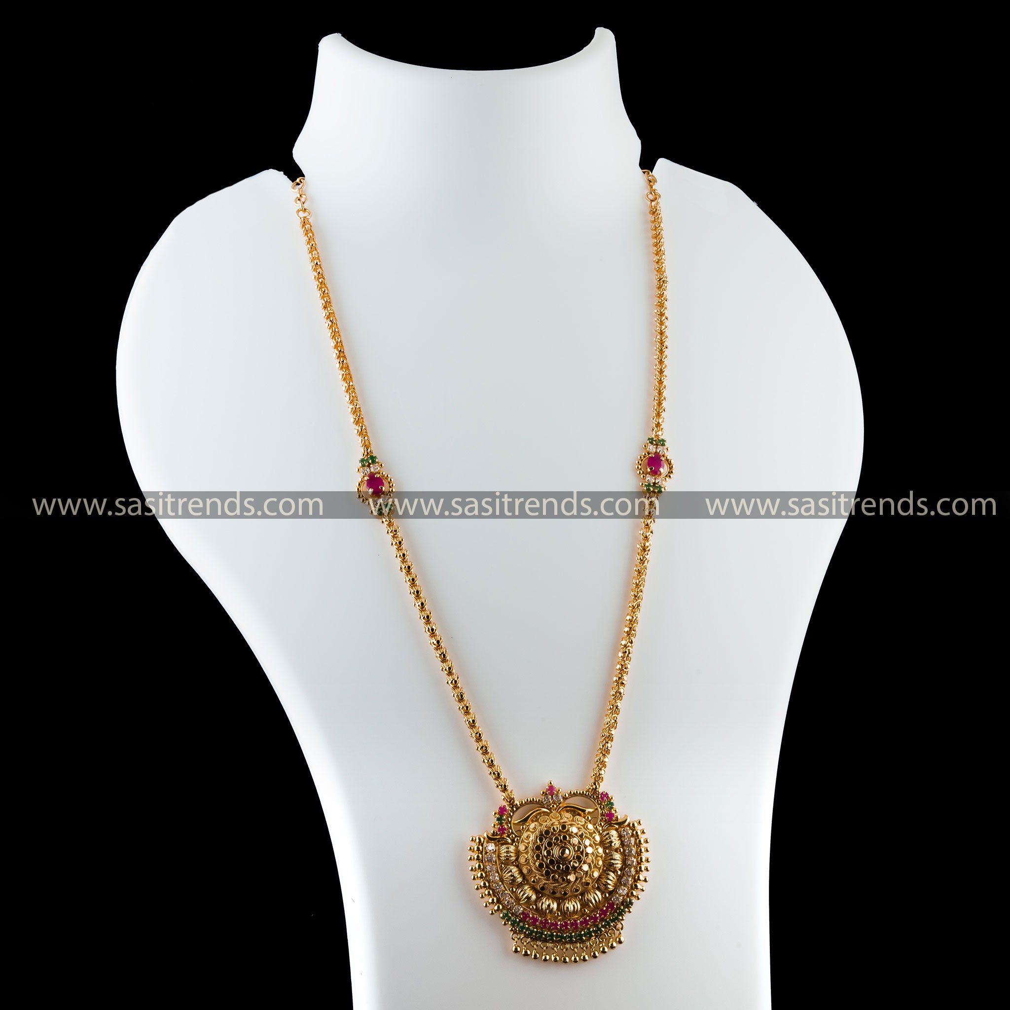 Dasavatharam pendant chain necklace in Multi AD Stones, a classic micro gold-plated masterpiece