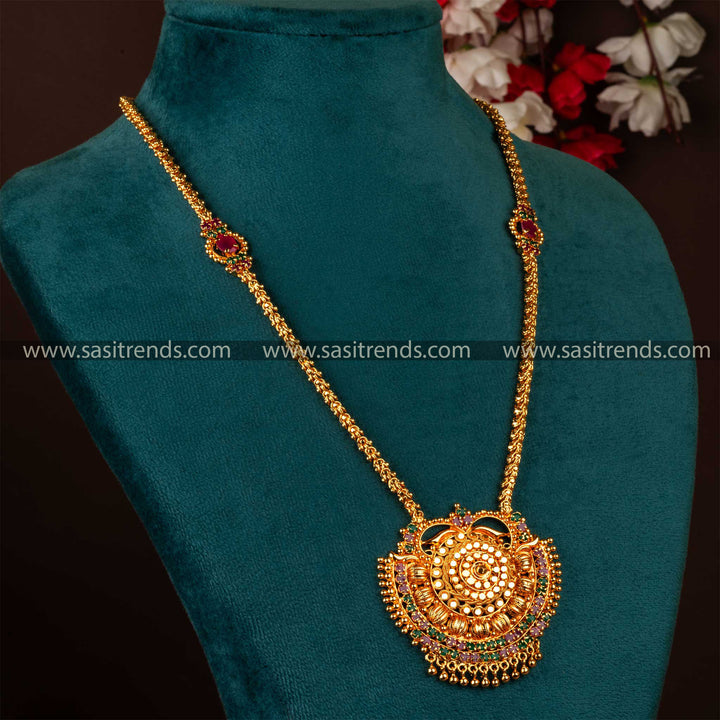 Ruby Green Dasavatharam Pendant Chain Necklace Guaranteed Micro Gold