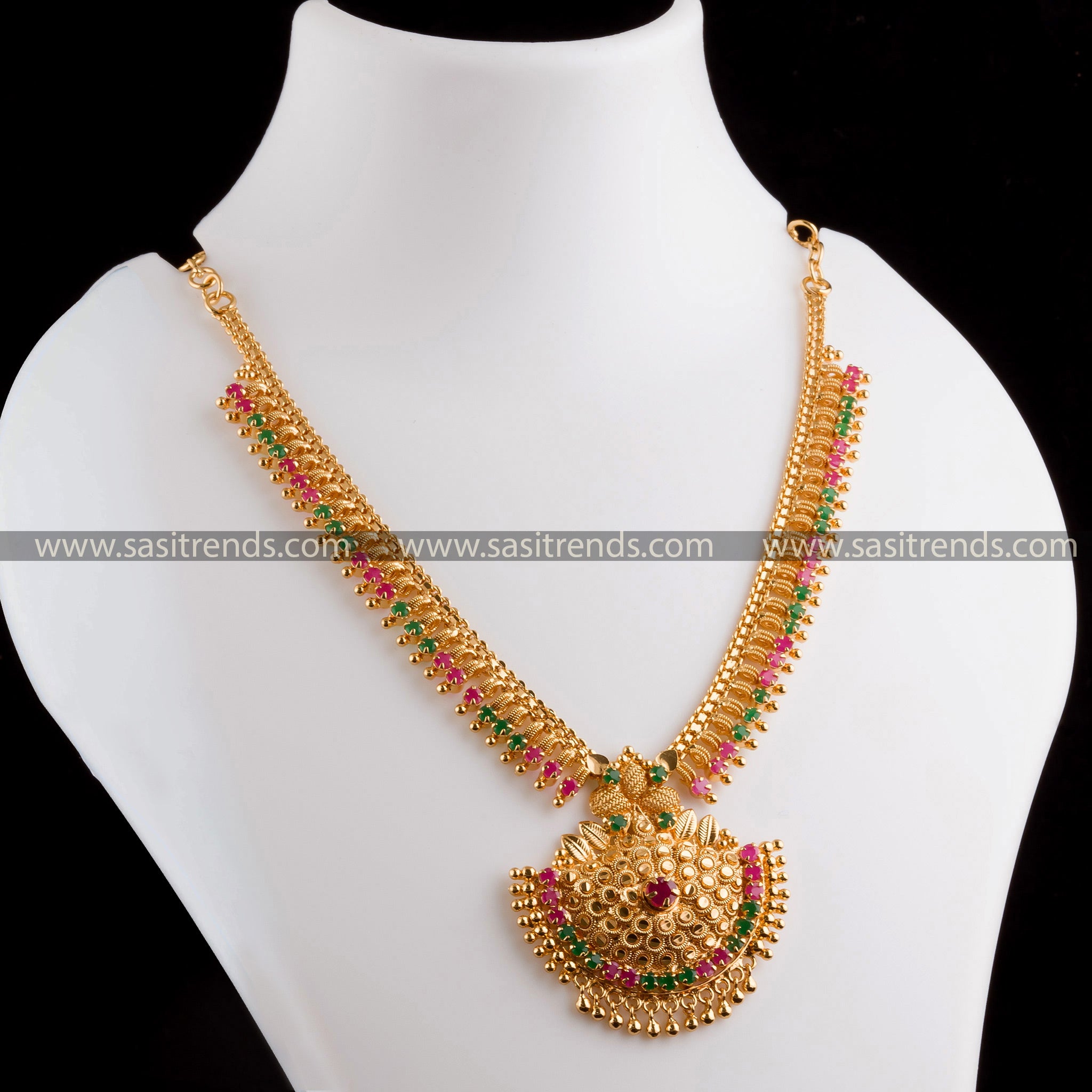 Ruby Green One Gram Micro Gold Plated Necklace