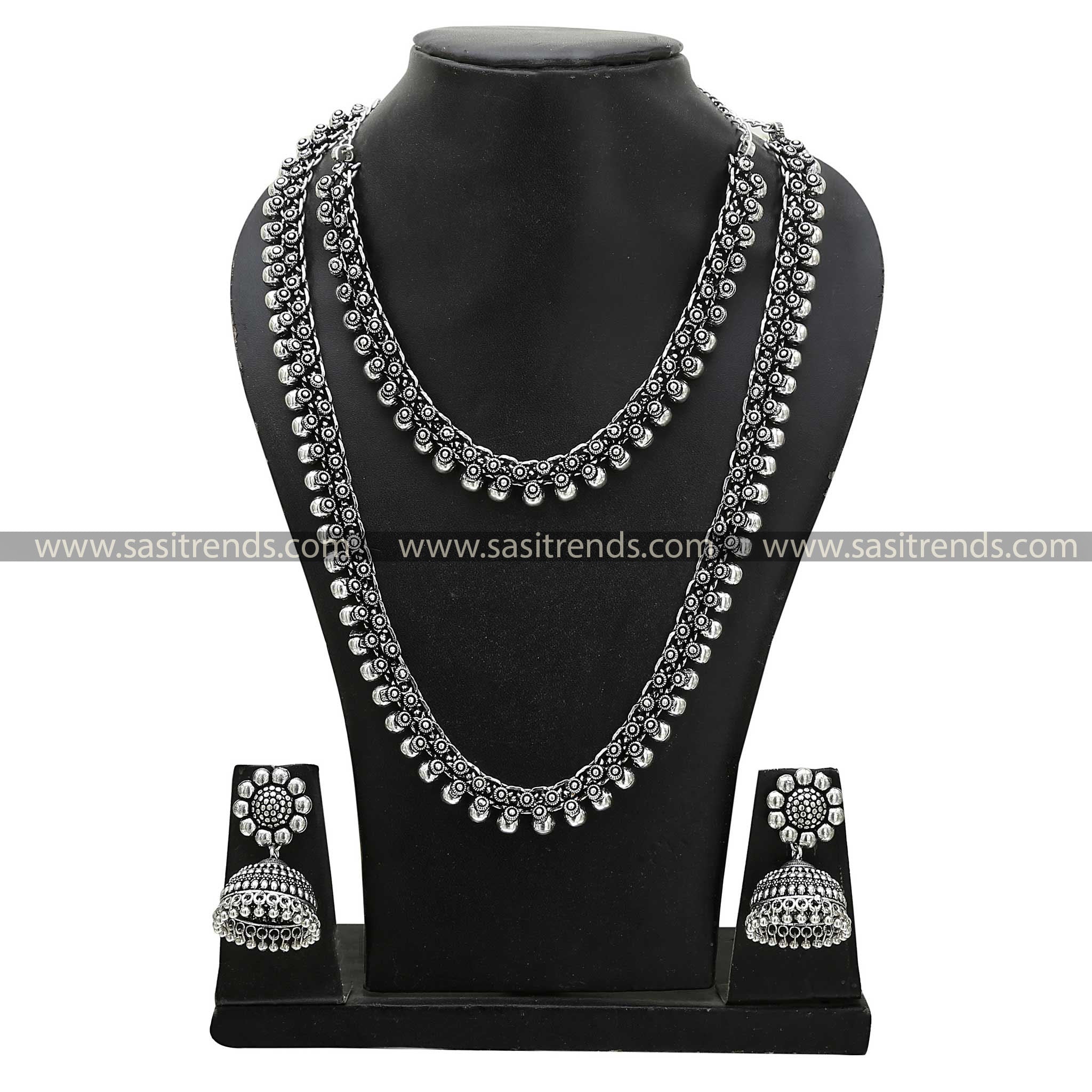 Oxidised Navarathiri Intricate Bakk Jhumka Set Sasitrends Online