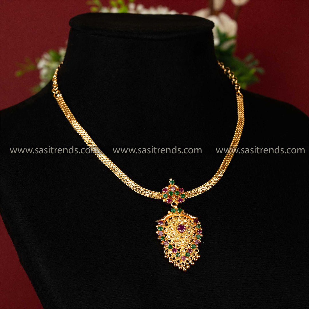 Traditional Guaranteed Micro Gold Plated AD Stone Stud Ruby Green Necklace Sasitrends