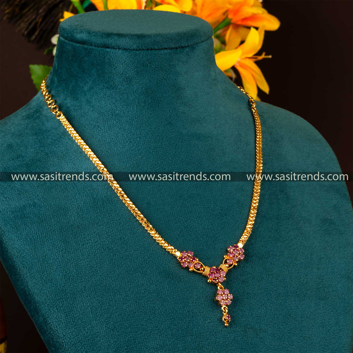 Traditional micro gold plated ruby american diamond stones necklace by Sasitrends