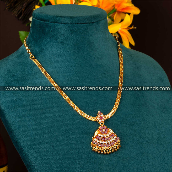 Sasitrends - Elegant Floral Design One Gram Micro Gold-Plated Necklace with Bell-Shaped Pendant